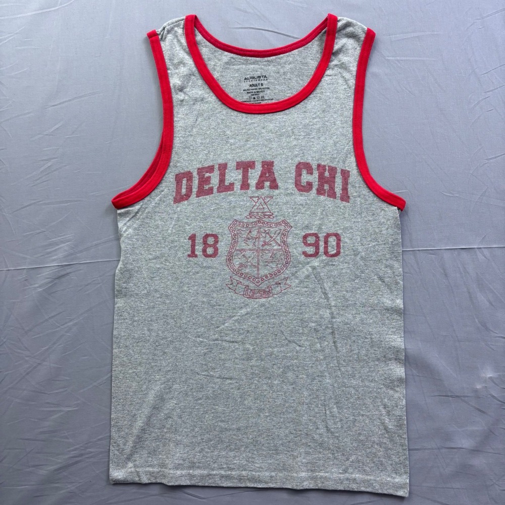 Augusta Sportswear Delta Chi Fraternity‎ Ringer Tank Top Gray Red Men Small Gym